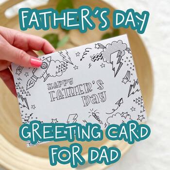 Preview of Happy Father's Day Coloring Greeting Card | Dad Superhero Printable Craft