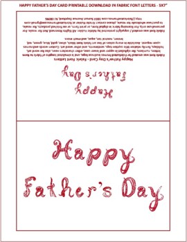 Preview of Happy Father's Day Printable Greeting Card  Download Dark Red Fabric Font Letter