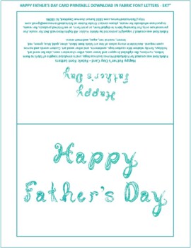 Preview of Happy Father's Day Printable Greeting Card  Download Teal Fabric Font Letters