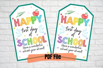 Happy first day of school Square tag printable cookie tag teachers gift tag teacher appreciation gift instant download back to school tag