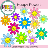 Happy Flowers Smiley Face Retro Trendy Clipart