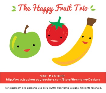 Preview of Happy Fruit Trio Clip Art (apple, banana, strawberry)
