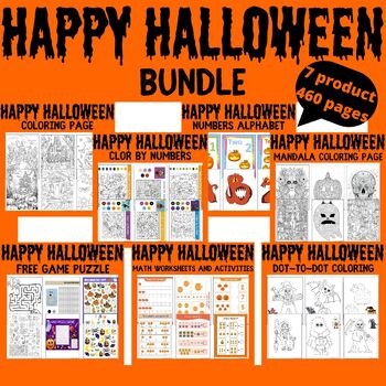 Preview of Happy Halloween Bundle Worksheets And Activity Coloring page Game +2 Freebies