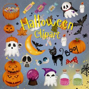 Preview of Happy Halloween Clipart (Watercolor)