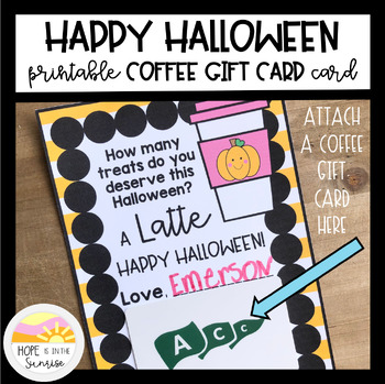 Preview of Happy Halloween "Coffee Gift Card" Card for Teachers and Staff