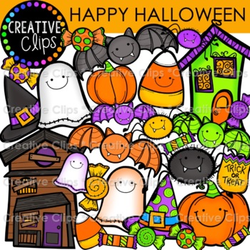 Preview of Happy Halloween Clipart, Pumpkins, Ghosts and Bats {Creative Clips Clipart}