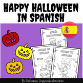 Happy Halloween Spanish coloring pages and word tracing pages