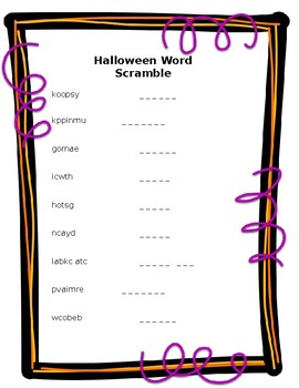 Happy Halloween Word Scramble by Bronwynn | TPT