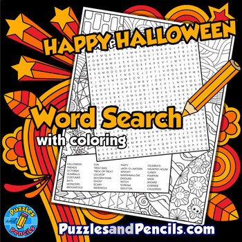 Preview of Happy Halloween Word Search Puzzle Activity with Coloring | Halloween Wordsearch