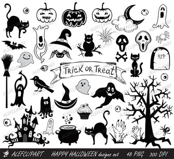 Happy Halloween Designs Set Black And White Elements By Alefclipart