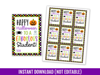 Preview of Happy Halloween to a faBOOlous Student Favor Tags, Halloween Gift Tags Ideas