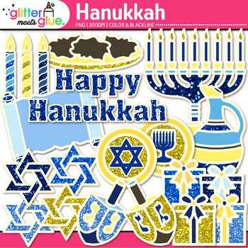 Preview of Happy Hanukkah Clipart: Menorah Candles Dreidle & Gelt Clip Art Commercial Use