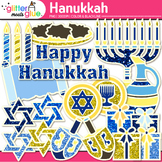 Happy Hanukkah Clipart: Menorah Candles Dreidle & Gelt Cli