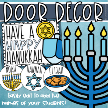 Preview of Happy Hanukkah Jewish Holiday Door Decorations Bulletin Board Display EDITABLE