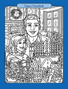 Preview of Happy Hanukkah Ornate Coloring Sheet Printable Pages Complex Beautiful Elegant