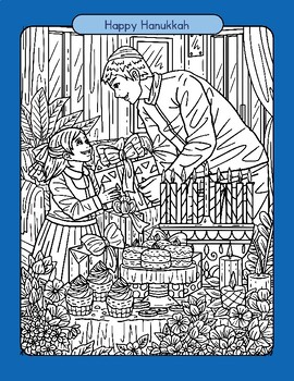 Preview of Happy Hanukkah Ornate Coloring Sheet Printable Pages Teen Adult Level Complex