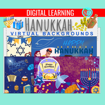 Preview of Happy Hanukkah Virtual Backgrounds | 8 HOLIDAY THEME BACKGROUDS for Zoom