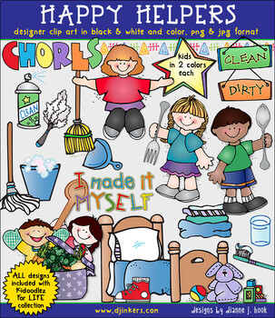 Preview of Happy Helpers Clip Art - Kids Cleaning, Chores