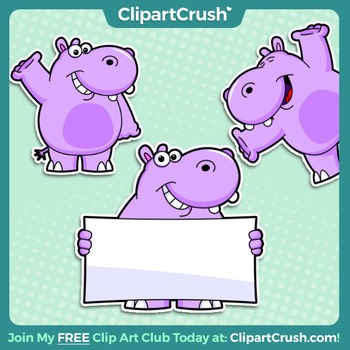 Preview of Royalty Free Happy Hippo Clipart Character! 3 poses, 6 files! - Enjoy!