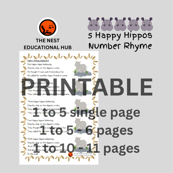 Preview of Happy Hippos Balancing - Number/Counting Rhyme