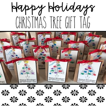 Preview of Happy Holiday Christmas Tree Finger Print Gift Tag FREEBIE
