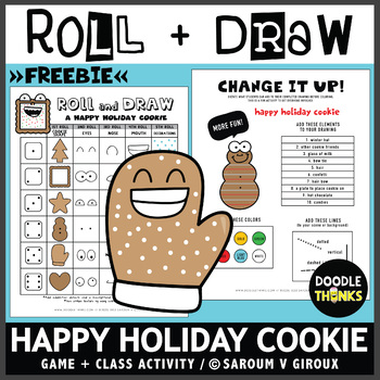 Preview of Happy Holiday Cookie Roll and Draw Dice Game FREEBIE | Drawing Activity