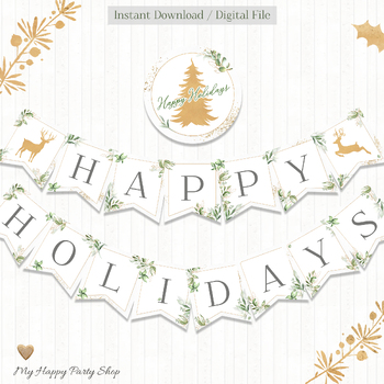 Preview of Happy Holidays Banner, Christmas, Classroom Decor, Bulleting Board, PRINTABLE