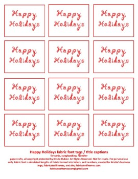 Happy Holidays Captions 12 Tags Fabric Font Letters Red Line Art