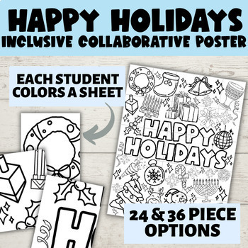 Preview of Happy Holidays Class Collaborative Poster | Class Mural Coloring Sheet December
