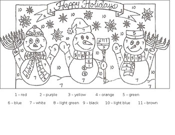 Download Happy Holidays Color by Numbers Snowmen Coloring Sheet by Sra Madame