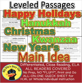 Preview of Happy Holidays: Hanukkah Kwanzaa Christmas New Year LEVELED PASSAGES!