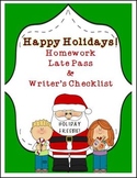 Free Happy Holidays Late Homework Coupon Writer's Checklist