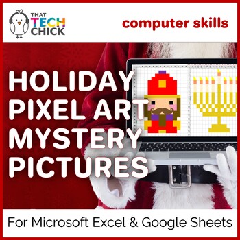 Preview of Happy Holidays Pixel Art Mystery Pictures for Google Sheets and MS Excel