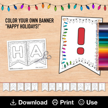 Preview of Happy Holidays Printable Banner, Color Your Own Sign Activity, Xmas Decorations