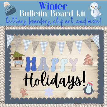 Preview of Happy Holidays Winter Blue Groovy Bulletin Board Kit: Letters, Boarders, Banners