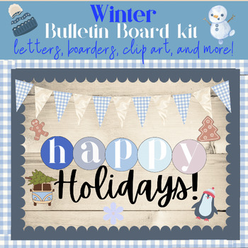 Preview of Happy Holidays Winter Blue Pop Bulletin Board Kit Letters, Borders, Flags