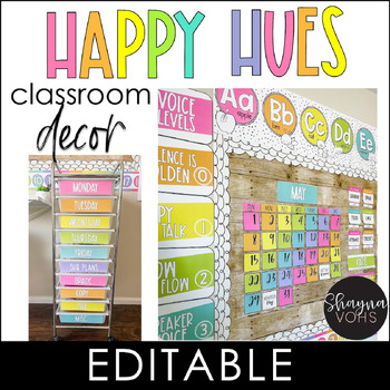 Preview of Happy Hues Classroom Decor Bundle - Bright Classroom Decor - Colorful