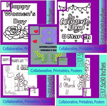 Preview of Happy International Women’s Day Collaborative coloring page activity Bundle