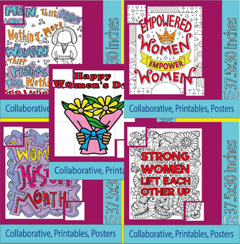 Preview of Happy International Women’s Day Collaborative coloring page activity Bundle