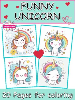 Preview of Happy Kawaii Funny Unicorn Coloring Book-Coloring Sheets-Printable-20 Designs