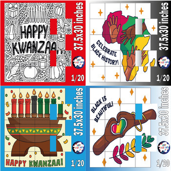 Preview of Happy Kwanzaa Collaborative Coloring Poster Bulletin Board Craft/Bundle