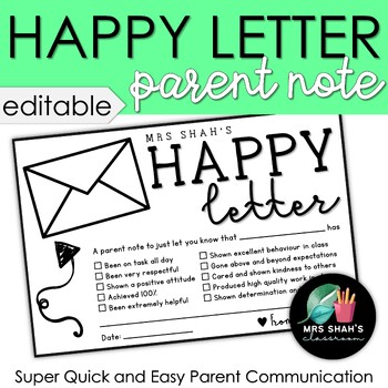 Preview of Happy Letter - Parent Note - An easy parent communication tool