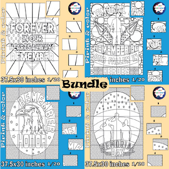 Preview of Happy Memorial Day Collaborative Coloring Poster Art Craft- Bundle
