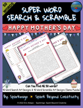 Preview of Happy Mother's Day Super Word Search and Scramble - Puzzle Challenge Activity