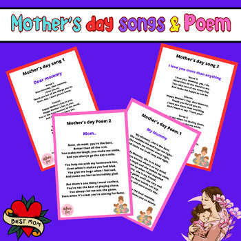 Preview of Happy Mothers day Songs and Poems Printable for Kindergarten & preschool
