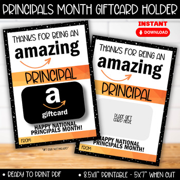Preview of Happy National Principal Month Amazon Gift Card Printable, Appreciation Tag Sign