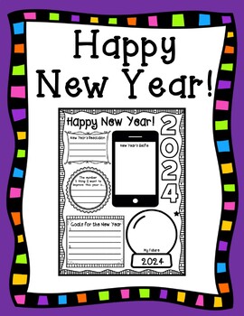 Preview of Happy New Year 2024 New Year's Goals and Resolutions Kid Friendly Printable