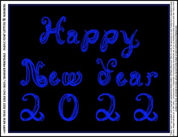 Preview of Happy New Year 2022 10x8 Inch Black Display Printable Blue Purple Fabric Font