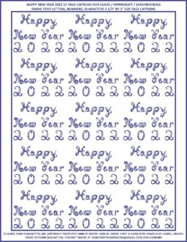 Preview of Happy New Year 2022 15 Tags Captions Pantone Veri Peri Periwinkle Fabric Font
