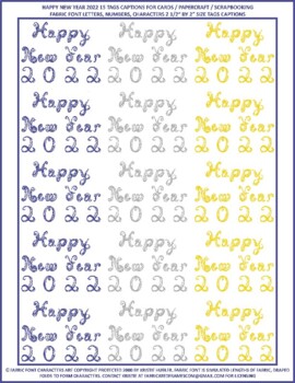 Preview of Happy New Year 2022 15 Tags Captions Pantone Veri Peri Silver Gold Fabric Font